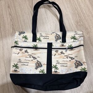 Hawaiian Islands Print Tote Bag - Black and Cream
